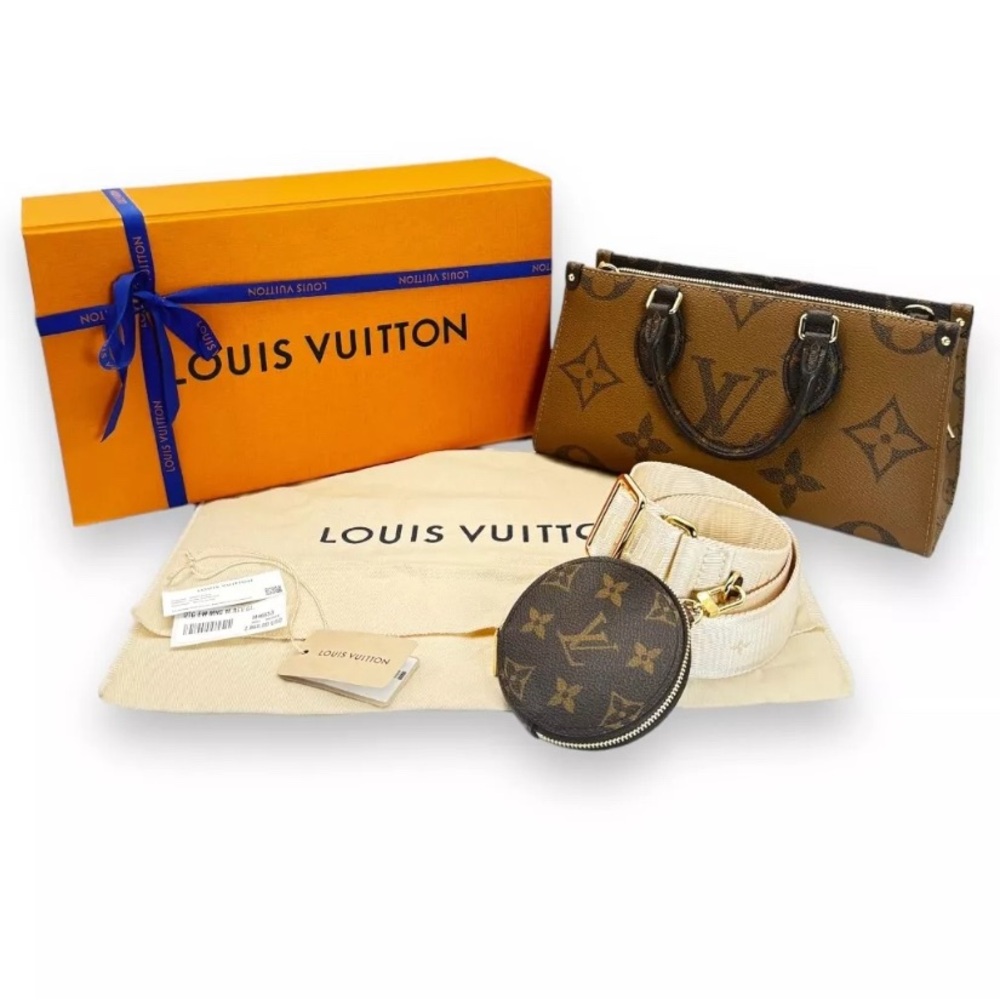 Louis Vuitton OnTheGo East West Reverse Monogram Canvas Tote HandBag + Pouch